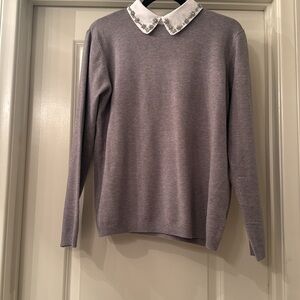 OnTwelfth Black Tie Collared Embellished Sweater - Heather Grey (L)